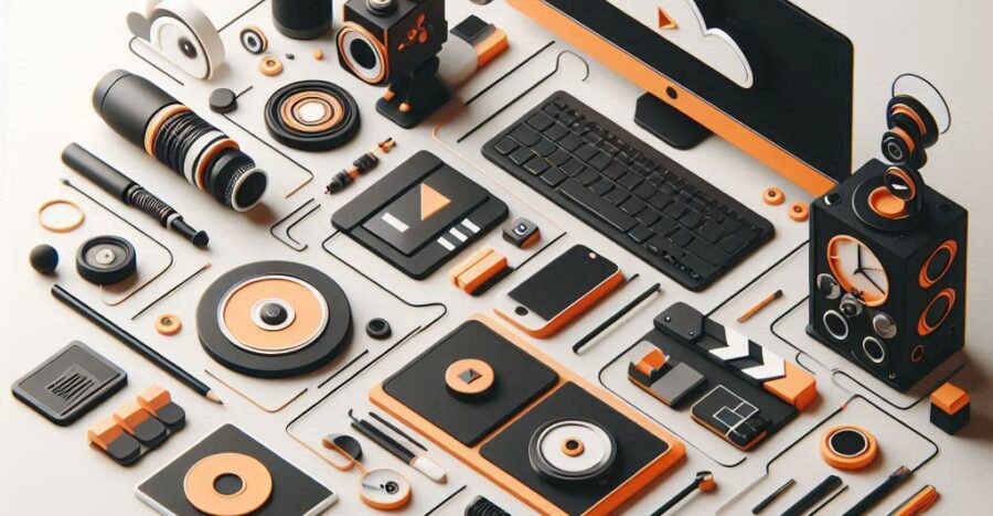 a minimal photo for Content production (digital media audio, video, and animation) whit orange and a minimal photo for Content production (digital media audio, video, and animation) whit orange and